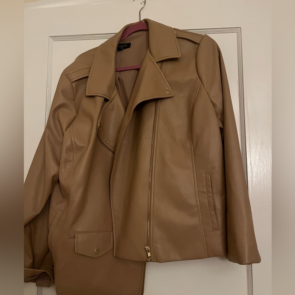 Talbots Faux Leather Camel Moto Jacket